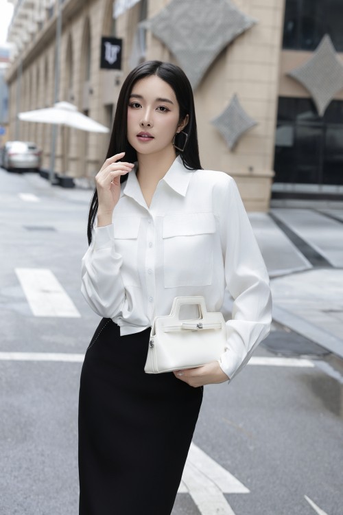 Sixdo Black Woven Pencil Skirt